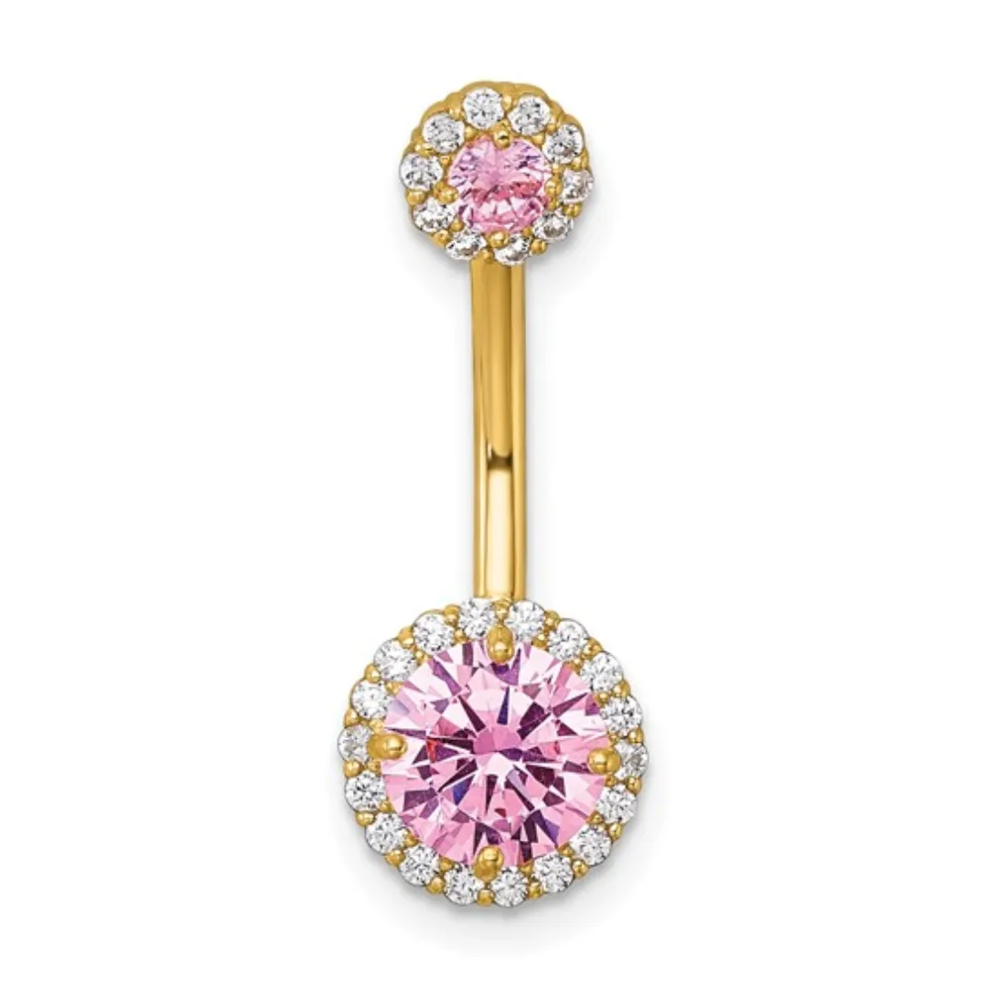 10k Gold  Pink and White CZ Navel Ring