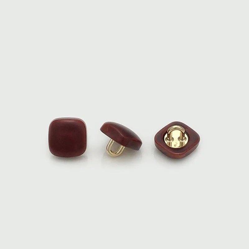 11mm Red-brown Square Wood Buttons with Metal Shank for Knit Cardigans 30pcs