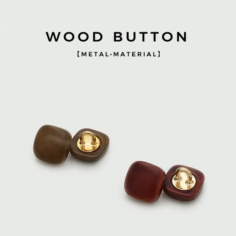 11mm Red-brown Square Wood Buttons with Metal Shank for Knit Cardigans 30pcs