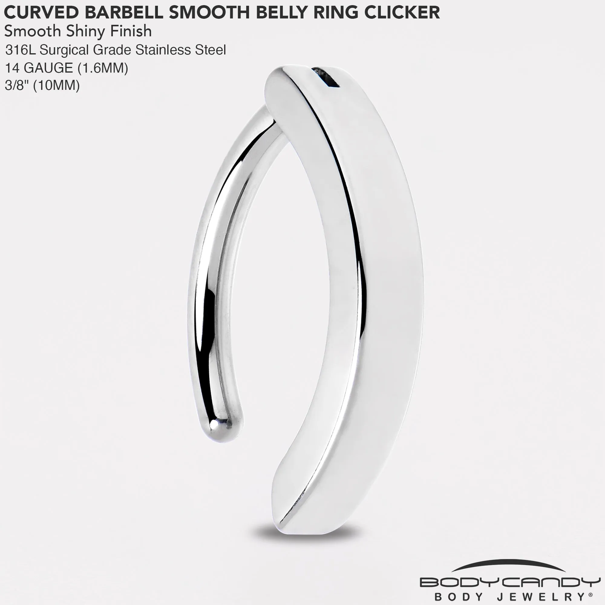 14 Gauge 3/8 316L Surgical Steel Smooth Style Hinged Hoop Belly Ring
