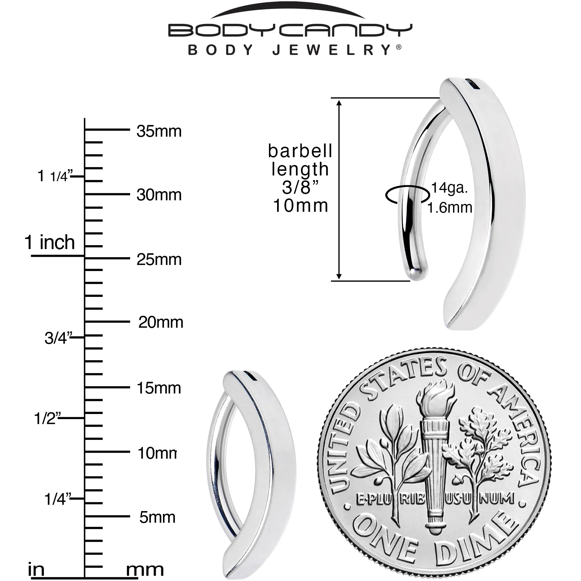 14 Gauge 3/8 316L Surgical Steel Smooth Style Hinged Hoop Belly Ring