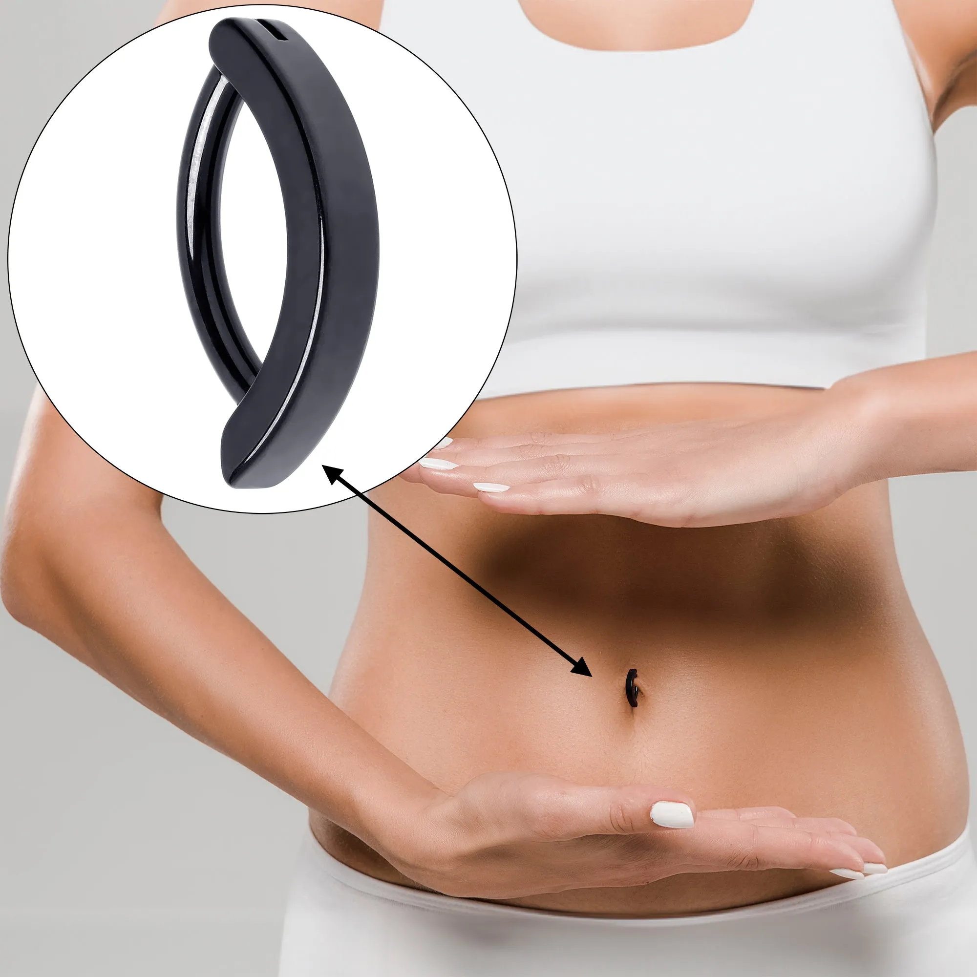 14 Gauge 3/8 Black 316L Surgical Steel Smooth Style Hinged Hoop Belly Ring