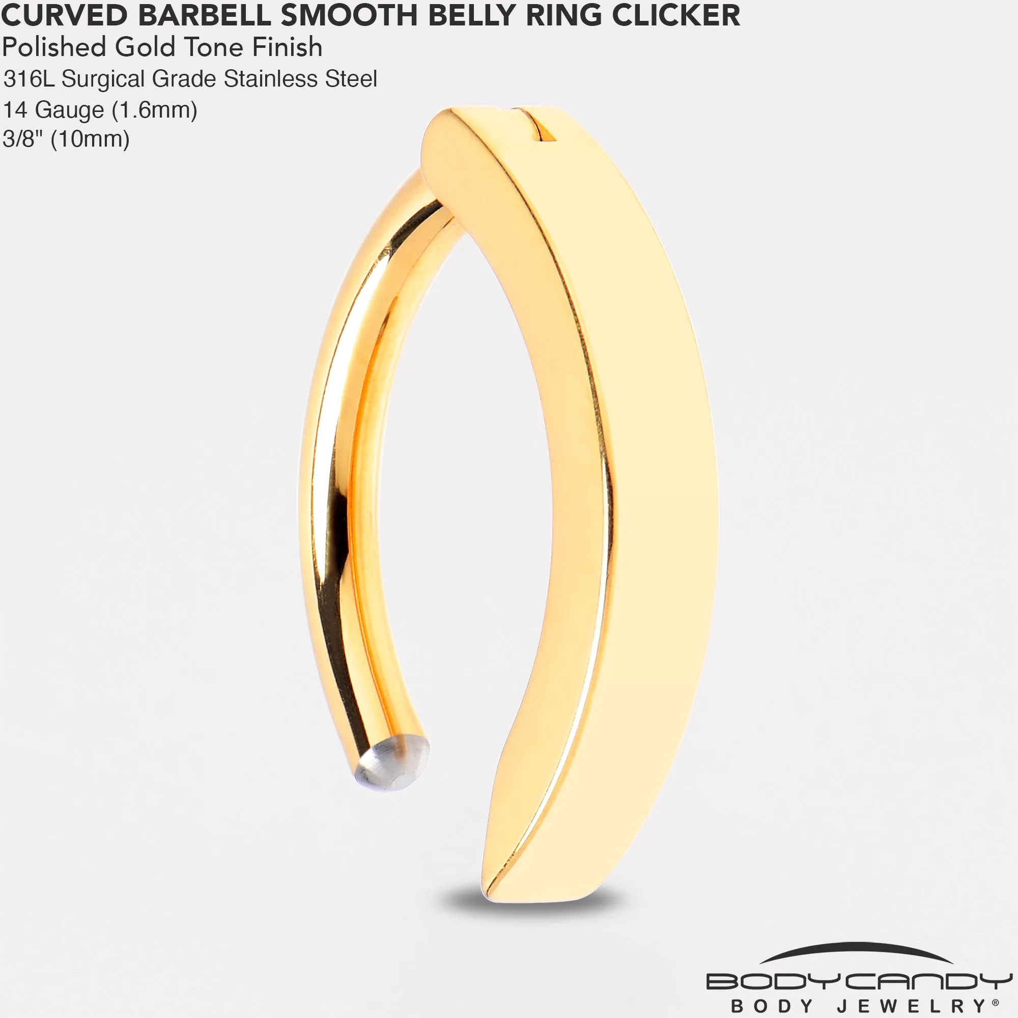 14 Gauge 3/8 Gold Tone 316L Surgical Steel Hinged Hoop Belly Ring