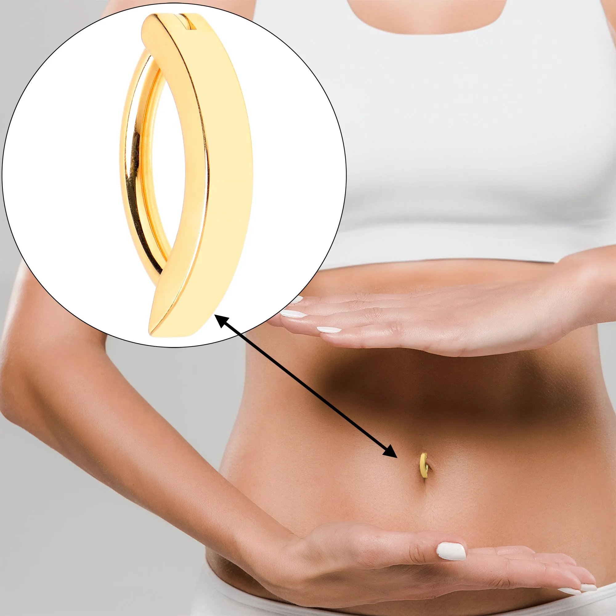 14 Gauge 3/8 Gold Tone 316L Surgical Steel Hinged Hoop Belly Ring