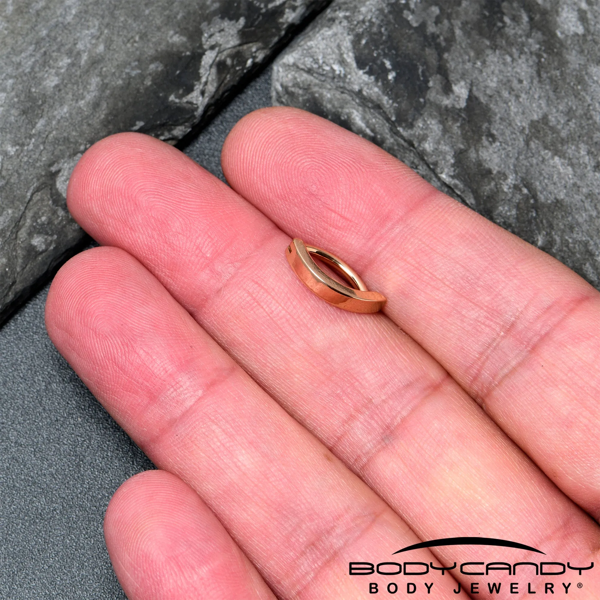 14 Gauge 3/8 Rose Gold Tone 316L Surgical Steel Smooth Style Hinged Hoop Belly Ring