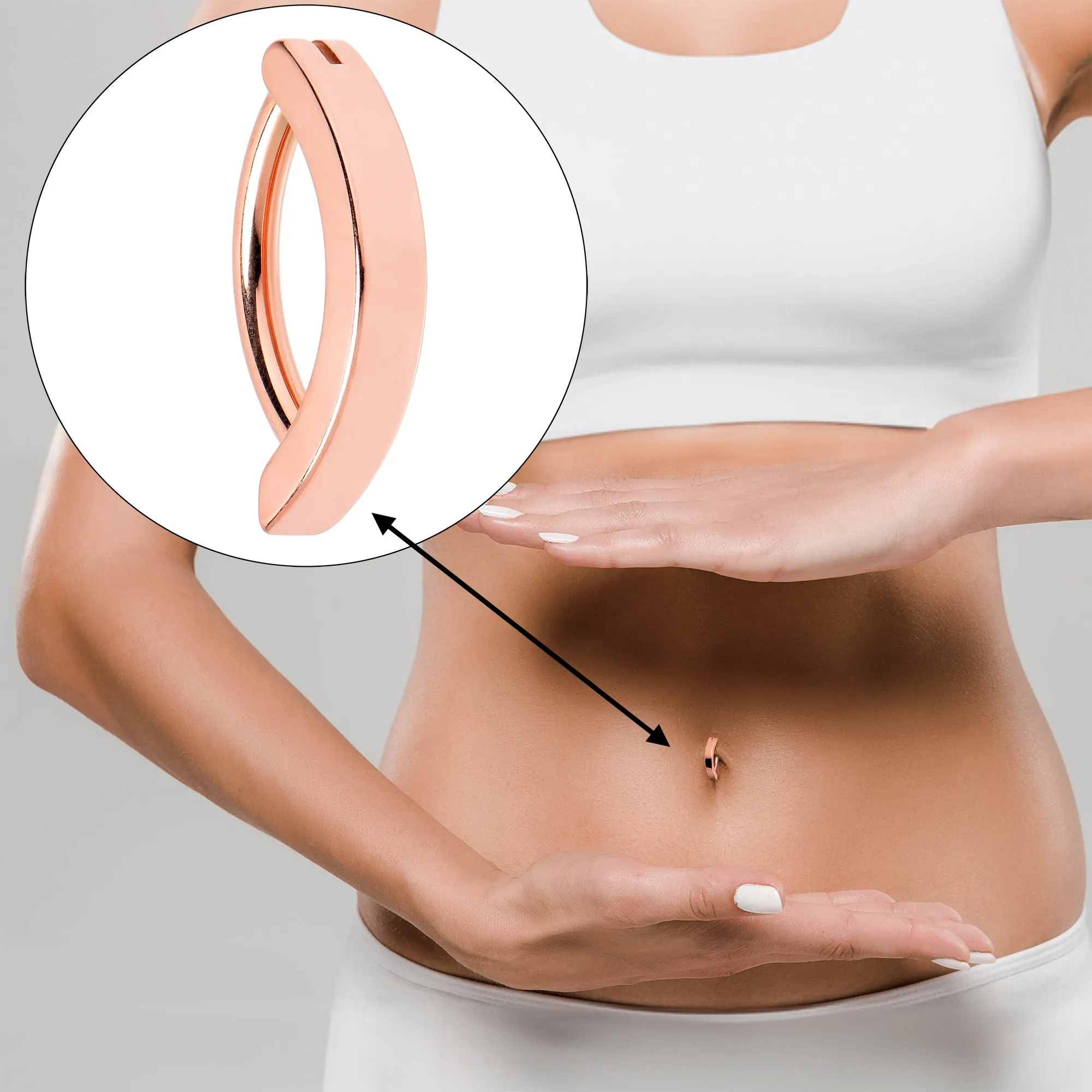 14 Gauge 3/8 Rose Gold Tone 316L Surgical Steel Smooth Style Hinged Hoop Belly Ring