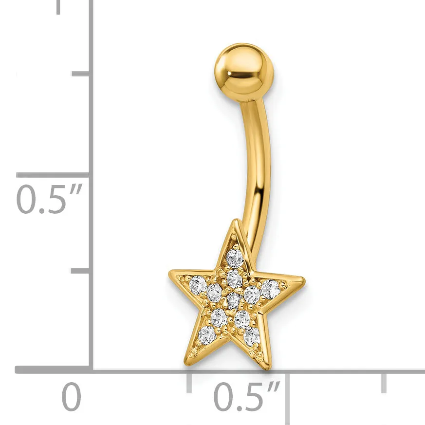 14k Gauge Polished CZ Star Belly Ring