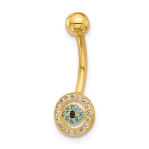 14k Gauge Polished Multi-color CZ Evil Eye Navel/Belly Ring