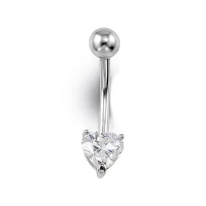 14K White Gold (6mm) Cubic Zirconia Heart Belly Button Ring