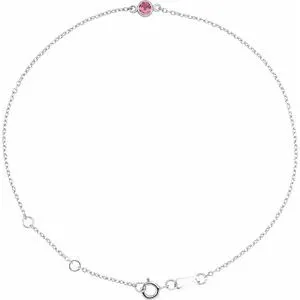 14K White Natural Pink Tourmaline Bezel-Set Solitaire 6 1/2-7 1/2" Bracelet