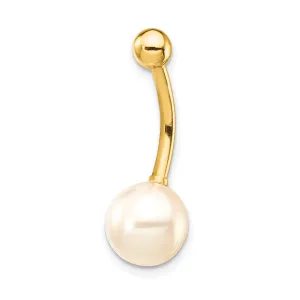 14k Yellow Gold  14 Gauge 8mm Freshwater Cultured Pearl Belly Ring
