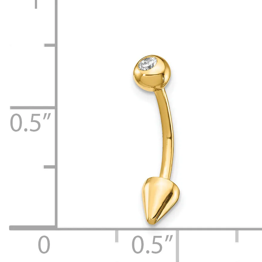 14k Yellow Gold 16 Gauge C.Z Cone Belly Ring