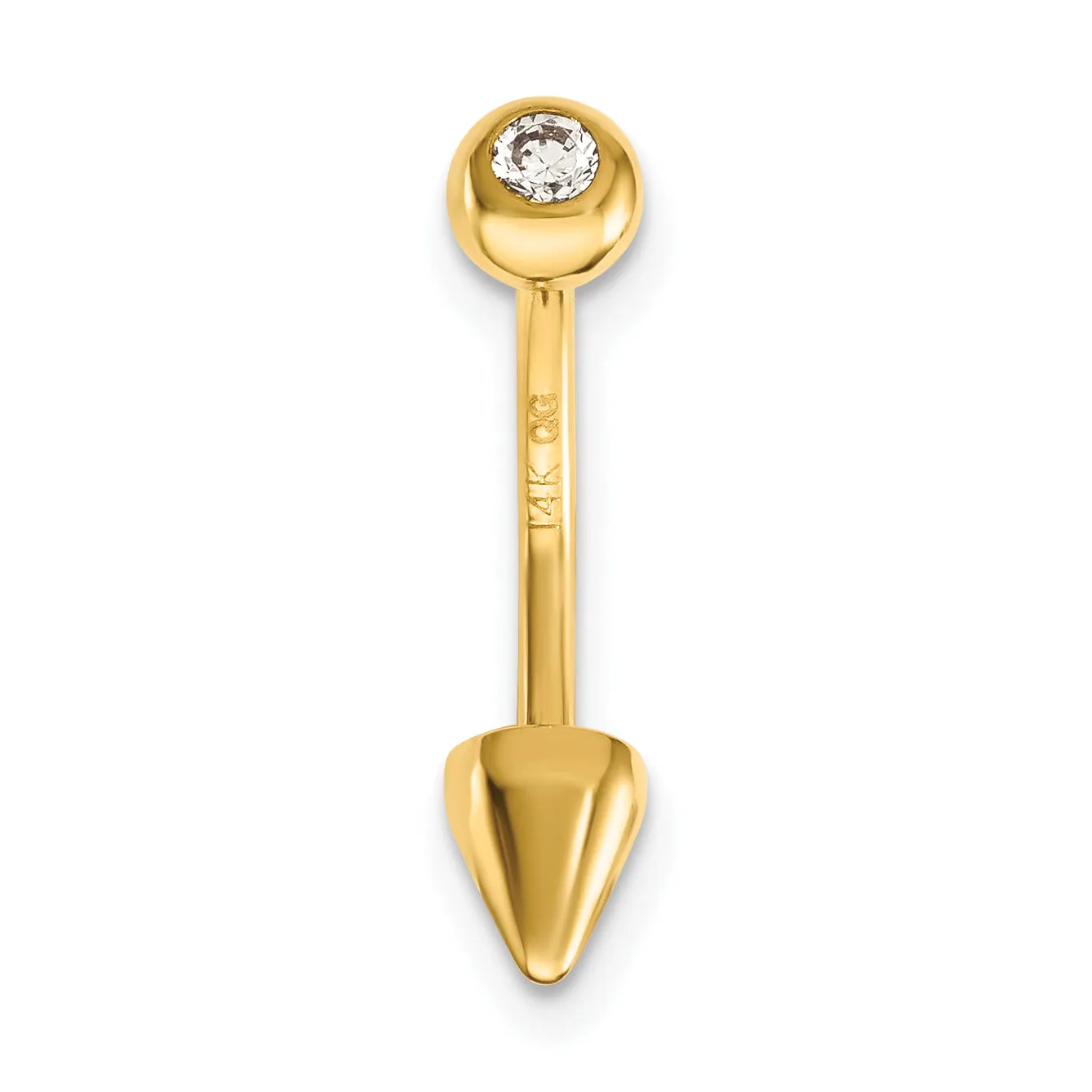 14k Yellow Gold 16 Gauge C.Z Cone Belly Ring