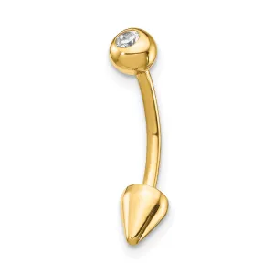 14k Yellow Gold 16 Gauge C.Z Cone Belly Ring