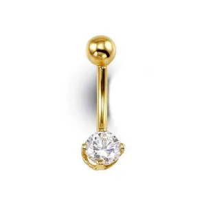 14K Yellow Gold Round (5mm) Cubic Zirconia Belly Button
