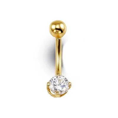 14K Yellow Gold Round (5mm) Cubic Zirconia Belly Button