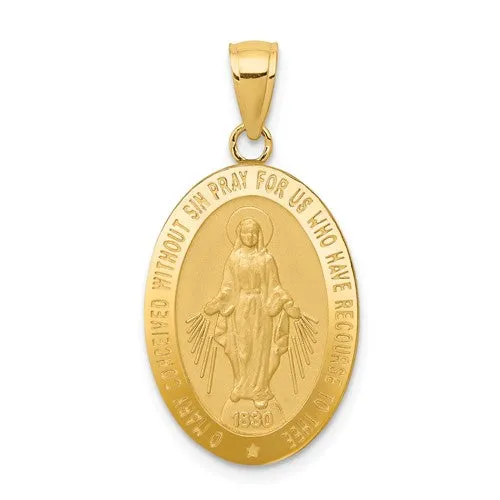14KT Yellow Gold Oval Miraculous Medal Pendant Charm 31mm
