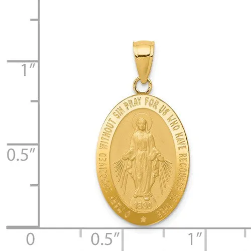 14KT Yellow Gold Oval Miraculous Medal Pendant Charm 31mm