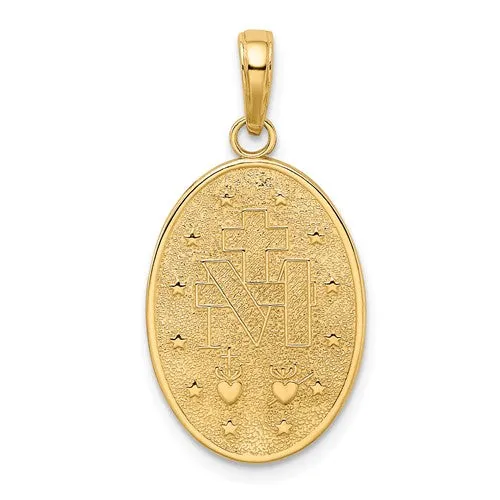 14KT Yellow Gold Oval Miraculous Medal Pendant Charm 31mm