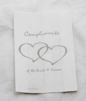 150 Pack Wedding Cake Bags Greaseproof Wax Paper Slice Take Home Favour Silver Heart n Message
