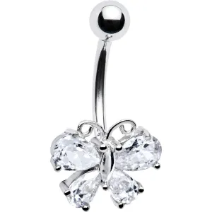16 Gauge Solid 14kt White Gold Cubic Zirconia Butterfly Belly Ring