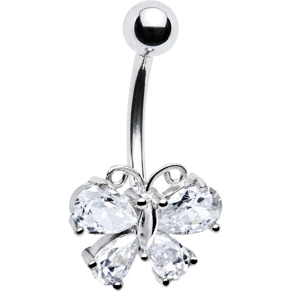 16 Gauge Solid 14kt White Gold Cubic Zirconia Butterfly Belly Ring
