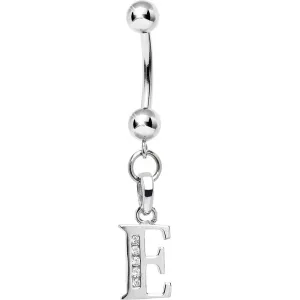16 Gauge Solid 14kt White Gold CZ Initial E Belly Ring