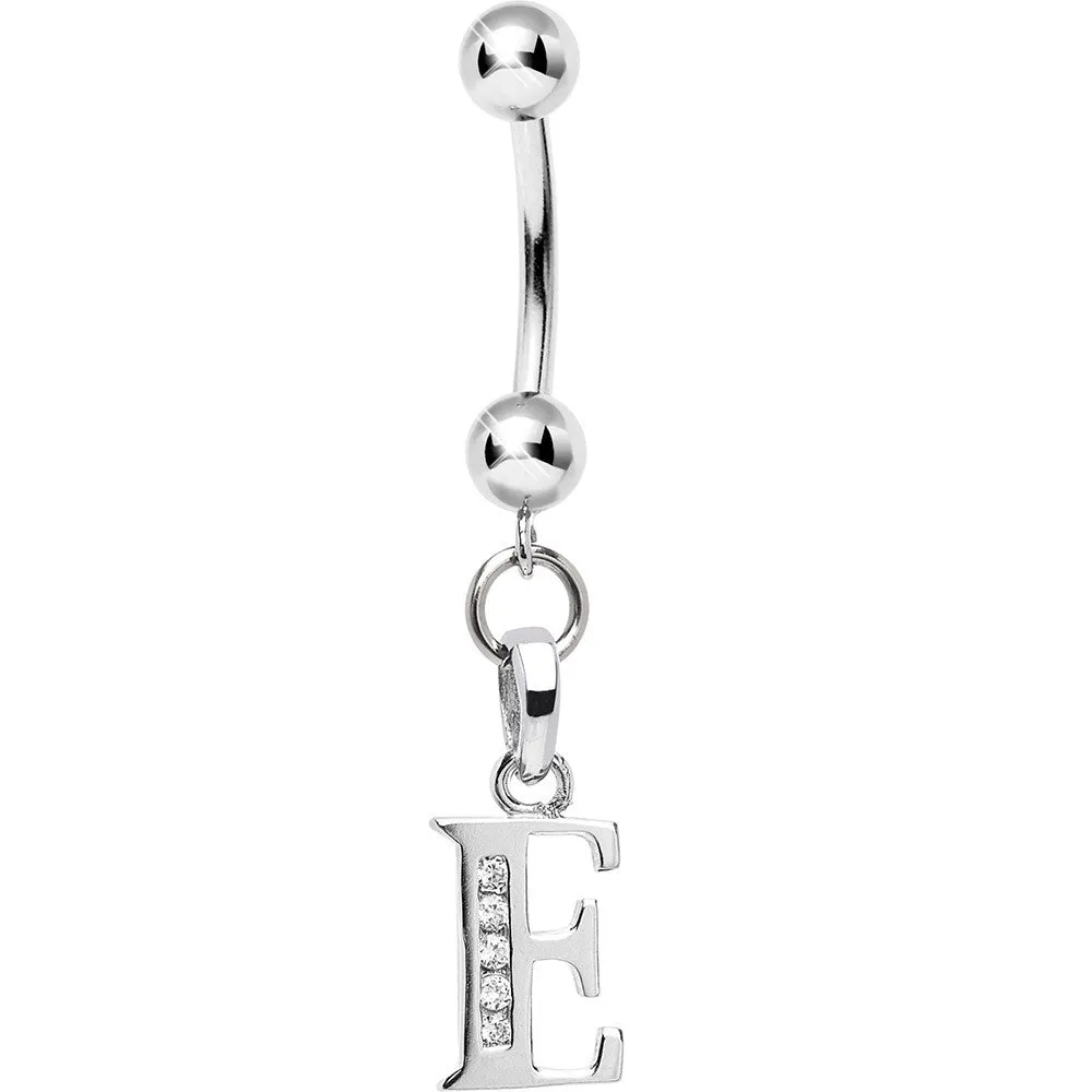 16 Gauge Solid 14kt White Gold CZ Initial E Belly Ring