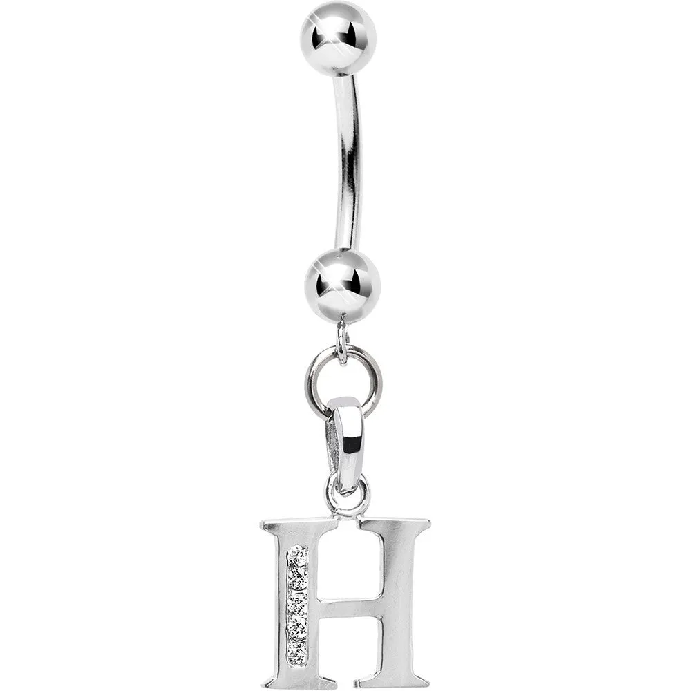 16 Gauge Solid 14kt White Gold CZ Initial H Belly Ring