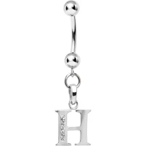 16 Gauge Solid 14kt White Gold CZ Initial H Belly Ring
