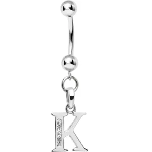 16 Gauge Solid 14kt White Gold CZ Initial K Belly Ring