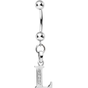 16 Gauge Solid 14kt White Gold CZ Initial L Belly Ring