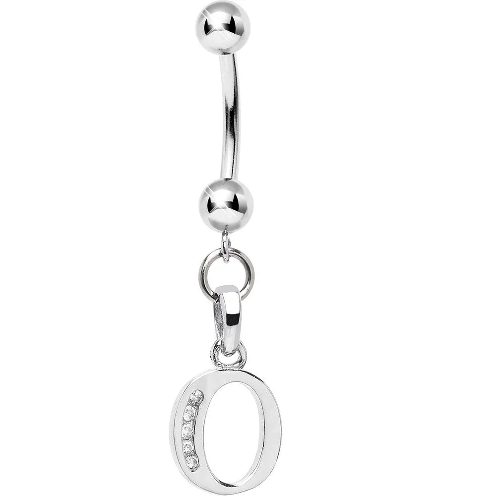 16 Gauge Solid 14kt White Gold CZ Initial O Belly Ring