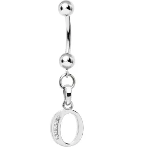 16 Gauge Solid 14kt White Gold CZ Initial O Belly Ring