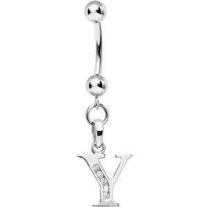 16 Gauge Solid 14kt White Gold CZ Initial Y Belly Ring