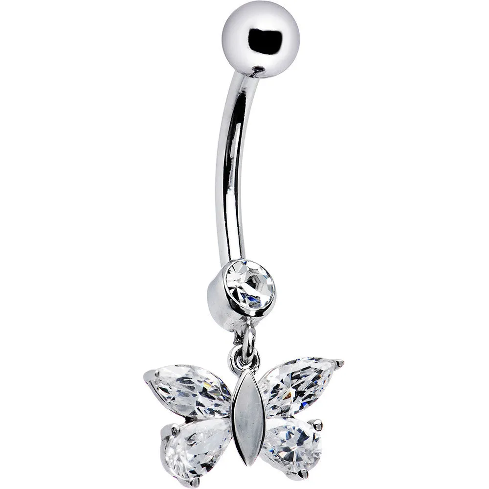 16 Gauge Solid 14kt White Gold Dangle CZ Butterfly Belly Ring