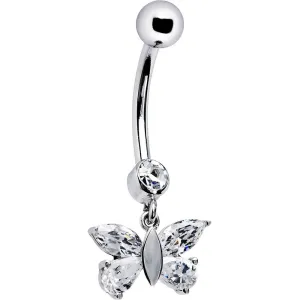 16 Gauge Solid 14kt White Gold Dangle CZ Butterfly Belly Ring