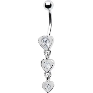16 Gauge Solid 14kt White Gold Zirconia Heart Drop Belly Ring