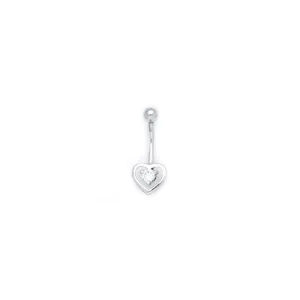 16 Gauge Solid 14kt White Gold Zirconia Hollow Heart Belly Ring