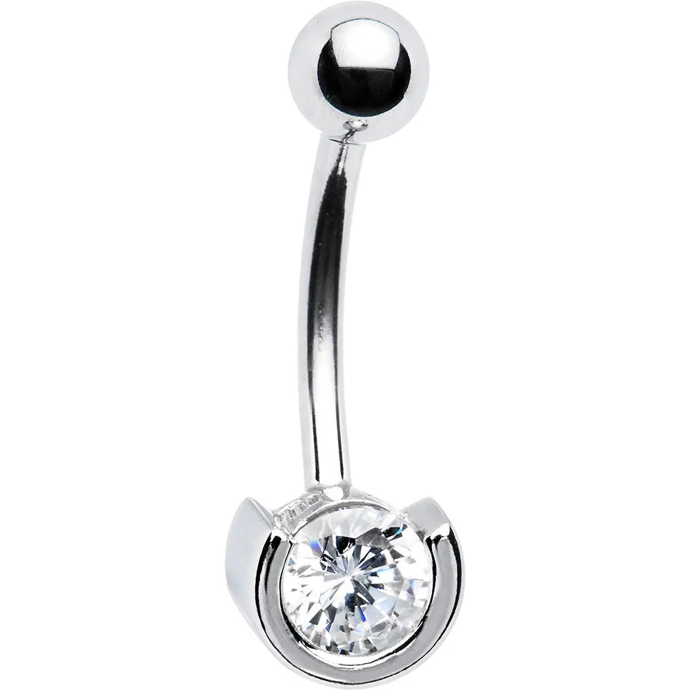 16 Gauge Solid 14kt White Gold Zirconia Solitaire Belly Ring