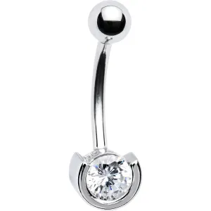 16 Gauge Solid 14kt White Gold Zirconia Solitaire Belly Ring