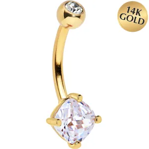16 Gauge Solid 14KT Yellow Gold 5mm Cubic Zirconia SQUARE Belly Ring