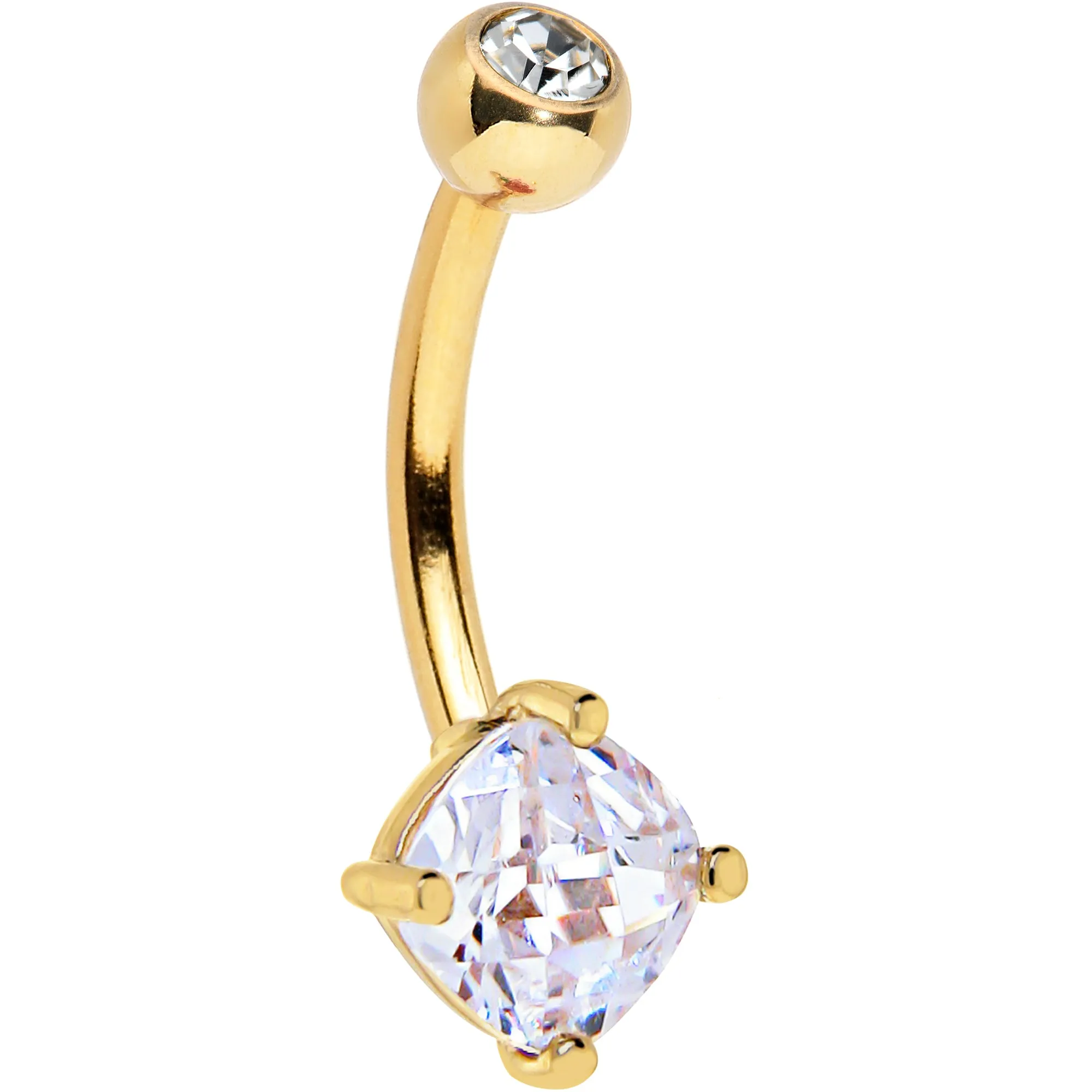 16 Gauge Solid 14KT Yellow Gold 5mm Cubic Zirconia SQUARE Belly Ring