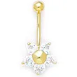 16 Gauge Solid 14kt Yellow Gold Cubic Zirconia Five Petal Flower Belly Ring