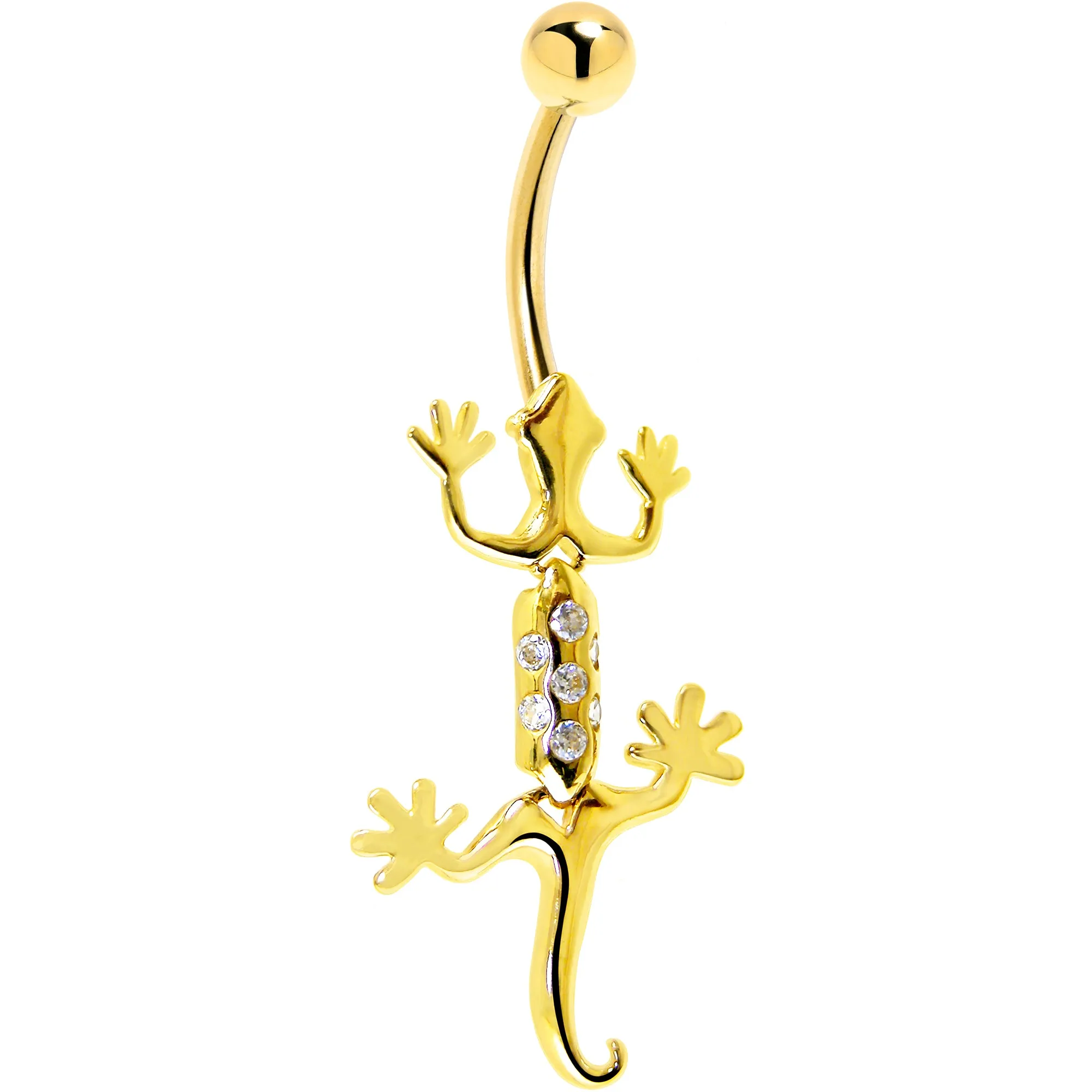 16 Gauge Solid 14KT Yellow Gold Cubic Zirconia Izzy Lizzy Belly Ring