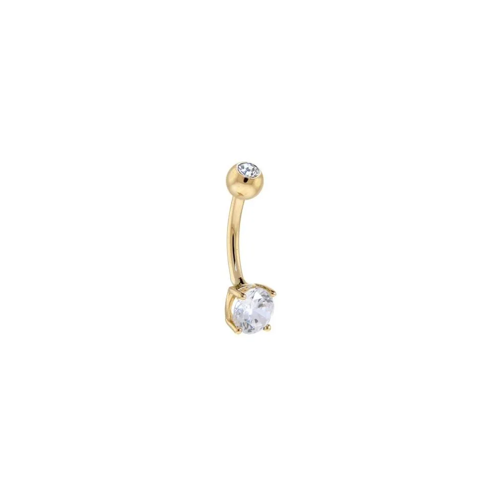 16 Gauge Solid 14KT Yellow GOLD Cubic Zirconia SMALL ROUND Belly Ring