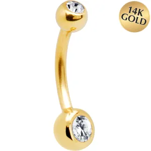 16 Gauge Solid 14KT Yellow Gold Double Gem Cubic Zirconia Belly Ring