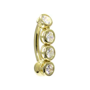 16 Gauge Solid 14KT Yellow Gold TOP DROP Cubic Zirconia ROUND QUAD Belly Ring