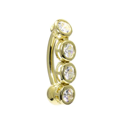 16 Gauge Solid 14KT Yellow Gold TOP DROP Cubic Zirconia ROUND QUAD Belly Ring
