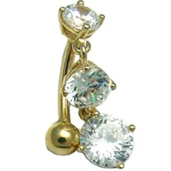16 Gauge Solid 14kt Yellow Gold Top Mount CZ Belly Ring